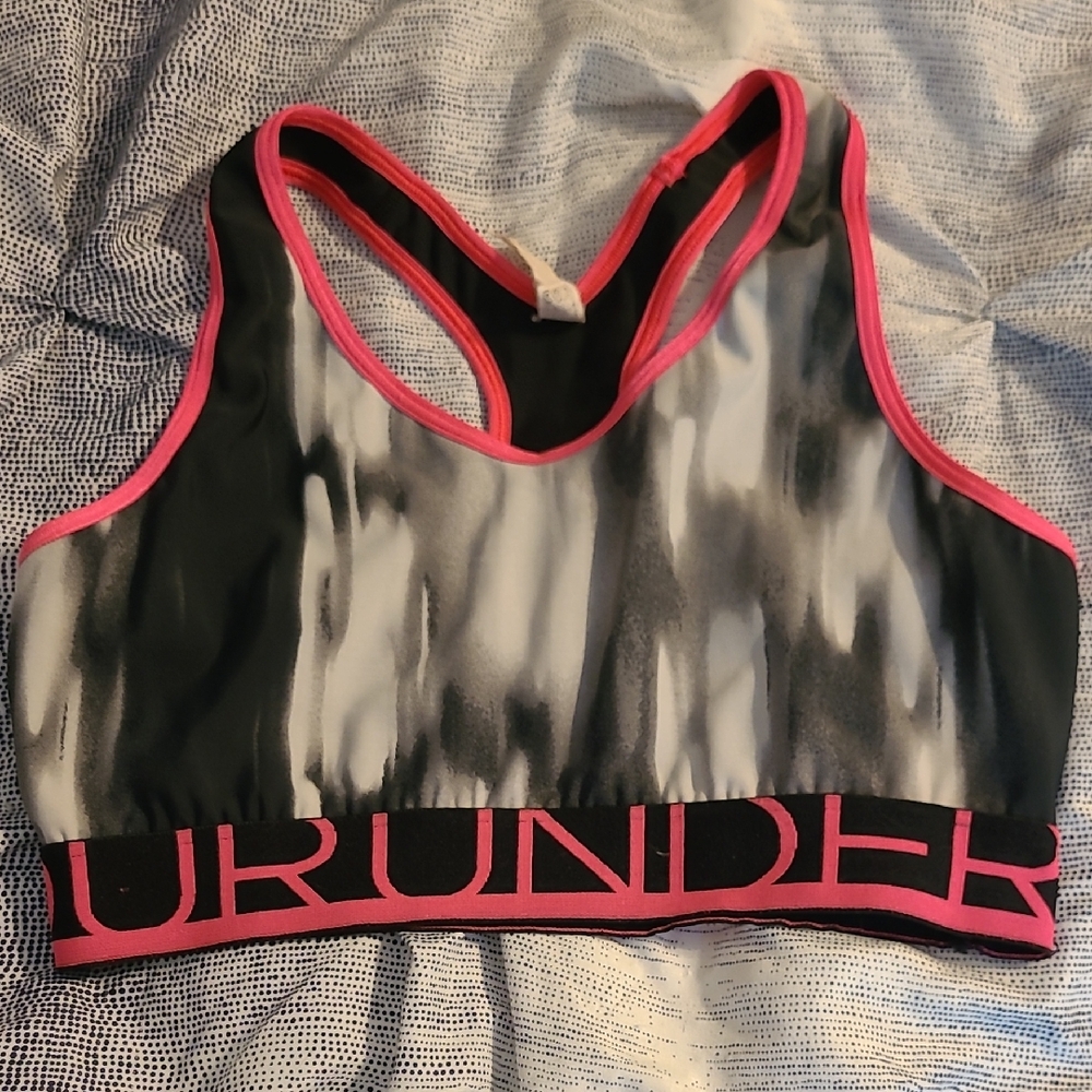 Under Armour Black and Pink Patterned Sports Bra